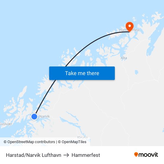 Harstad/Narvik Lufthavn to Hammerfest map