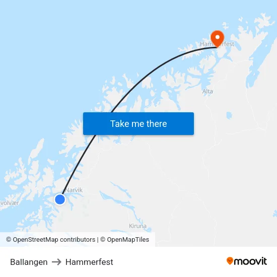 Ballangen to Hammerfest map