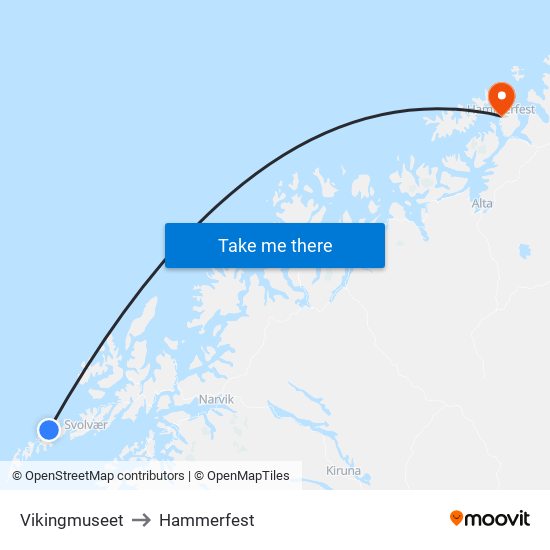 Vikingmuseet to Hammerfest map