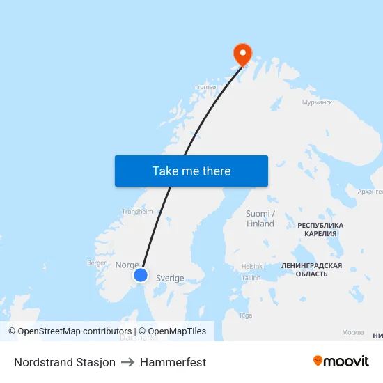 Nordstrand Stasjon to Hammerfest map