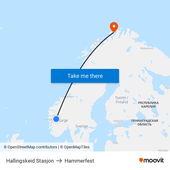 Hallingskeid Stasjon to Hammerfest map