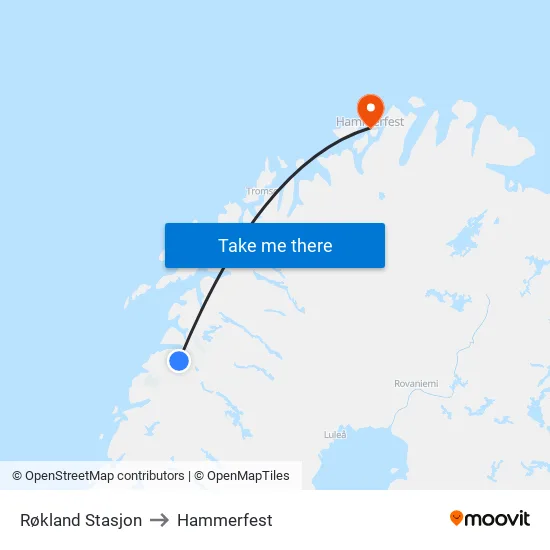Røkland Stasjon to Hammerfest map