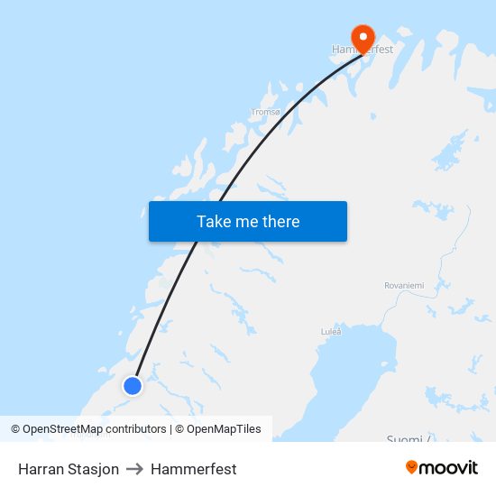 Harran Stasjon to Hammerfest map