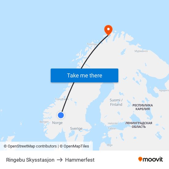 Ringebu Skysstasjon to Hammerfest map