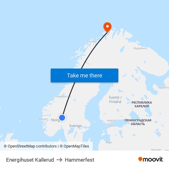Energihuset Kallerud to Hammerfest map