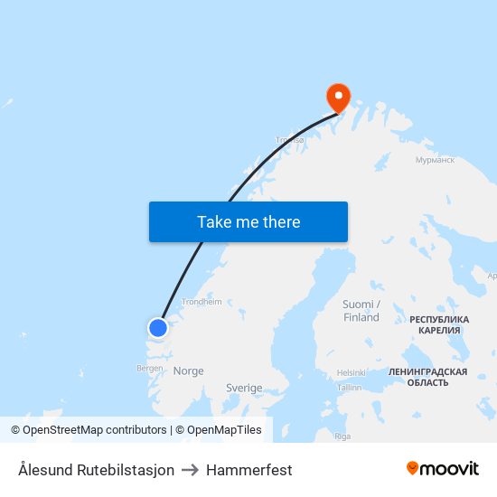 Ålesund Rutebilstasjon to Hammerfest map