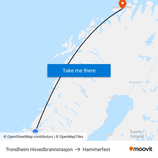 Trondheim Hovedbrannstasjon to Hammerfest map