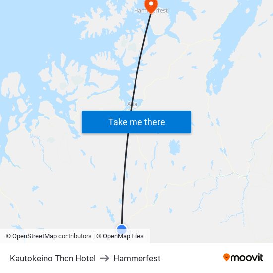 Kautokeino Thon Hotel to Hammerfest map