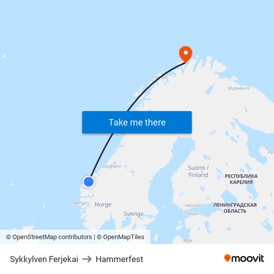 Sykkylven Ferjekai to Hammerfest map