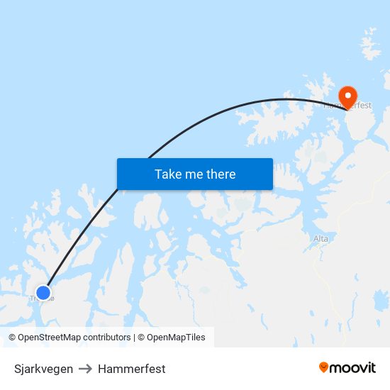 Sjarkvegen to Hammerfest map