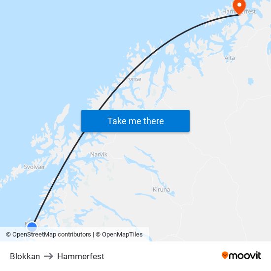 Blokkan to Hammerfest map