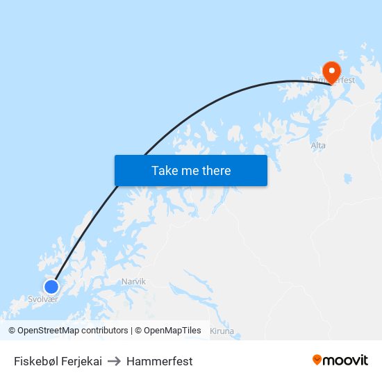 Fiskebøl Ferjekai to Hammerfest map