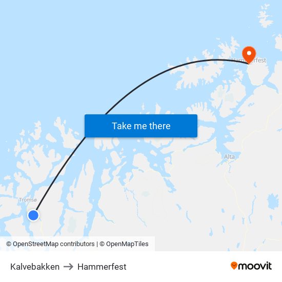 Kalvebakken to Hammerfest map