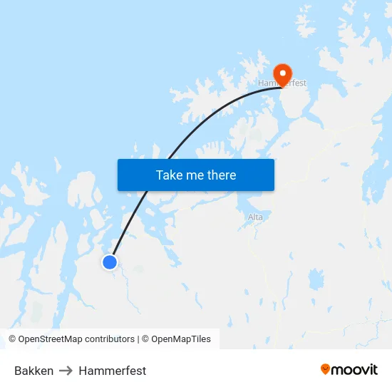 Bakken to Hammerfest map