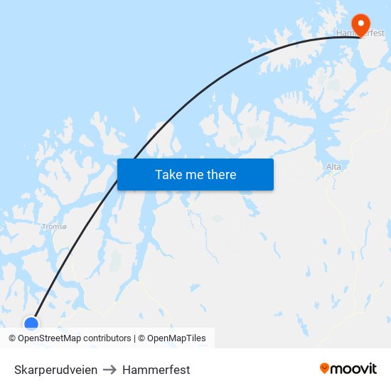 Skarperudveien to Hammerfest map