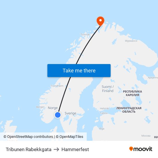 Tribunen Rabekkgata to Hammerfest map