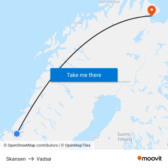 Skansen to Vadsø map