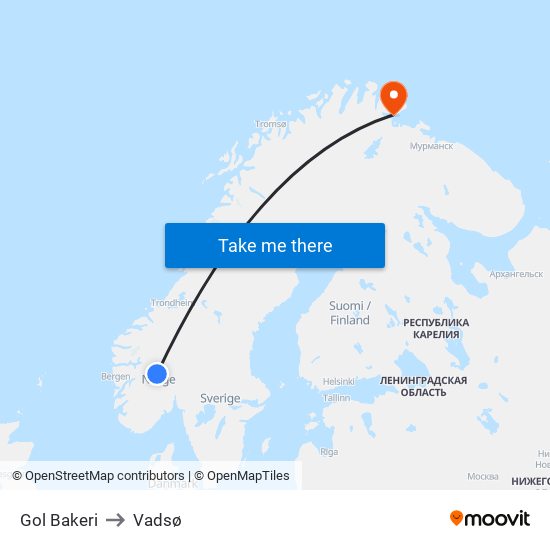 Gol Bakeri to Vadsø map