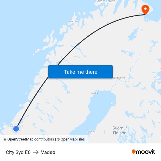 City Syd E6 to Vadsø map