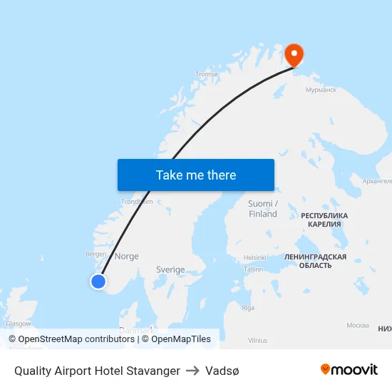 Quality Airport Hotel Stavanger to Vadsø map