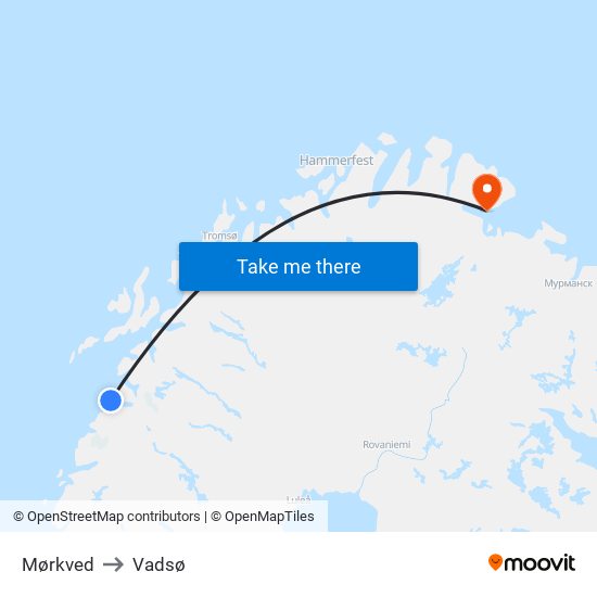 Mørkved to Vadsø map