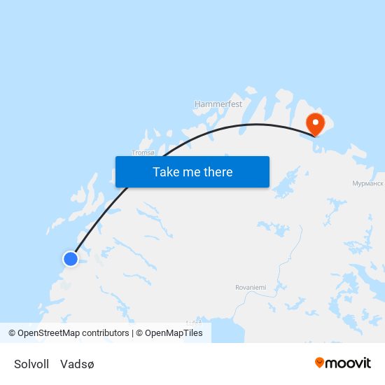 Solvoll to Vadsø map
