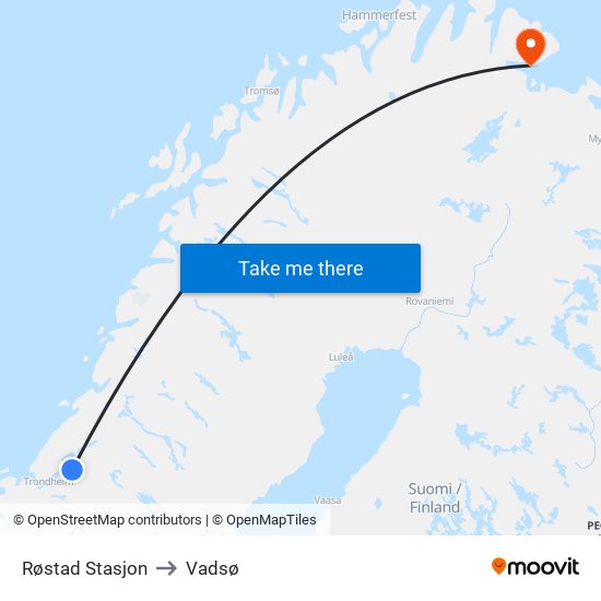Røstad Stasjon to Vadsø map