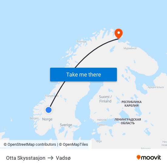 Otta Skysstasjon to Vadsø map
