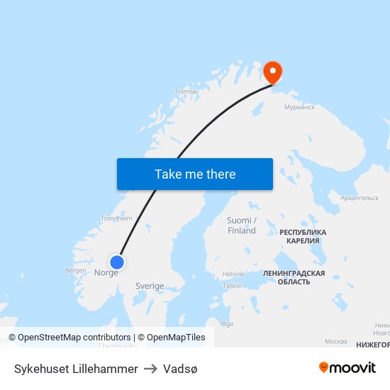 Sykehuset Lillehammer to Vadsø map