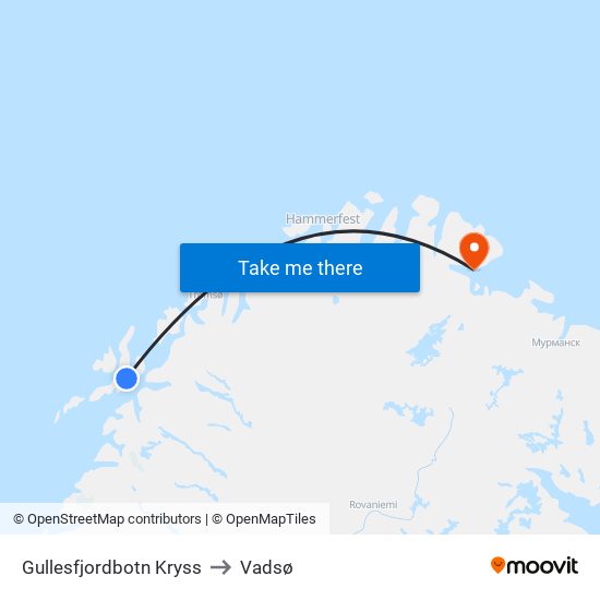 Gullesfjordbotn Kryss to Vadsø map