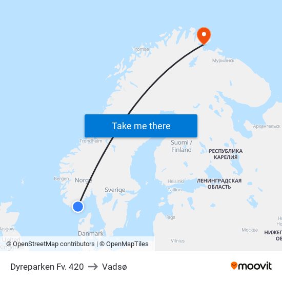 Dyreparken Fv. 420 to Vadsø map