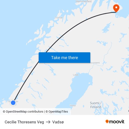 Cecilie Thoresens Veg to Vadsø map