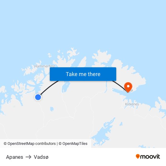 Apanes to Vadsø map