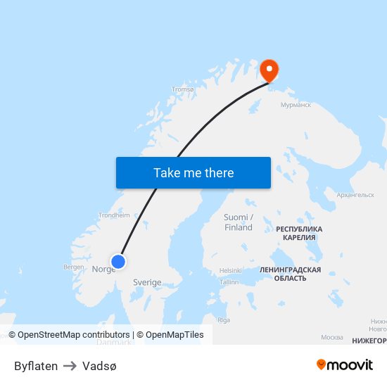 Byflaten to Vadsø map