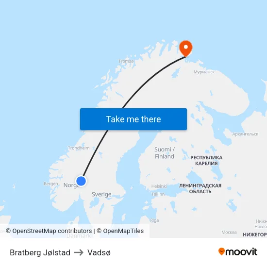 Bratberg Jølstad to Vadsø map