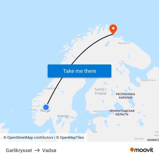 Garlikrysset to Vadsø map