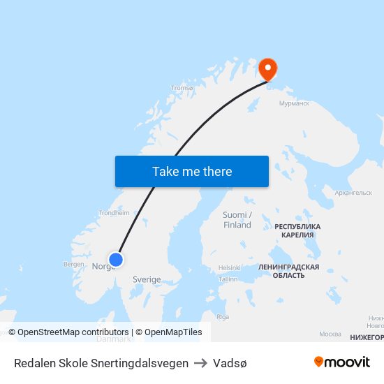 Redalen Skole Snertingdalsvegen to Vadsø map