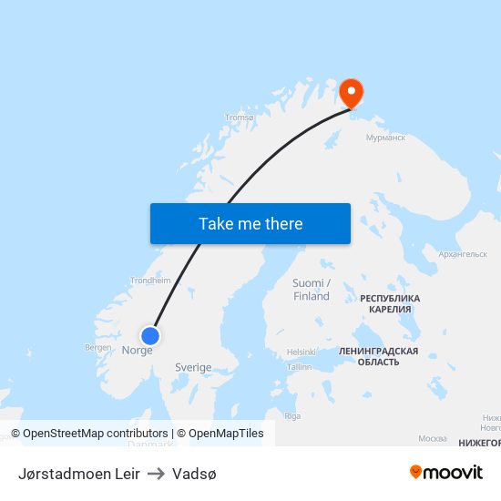 Jørstadmoen Leir to Vadsø map