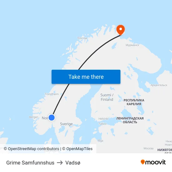 Grime Samfunnshus to Vadsø map