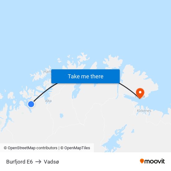 Burfjord E6 to Vadsø map