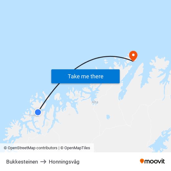 Bukkesteinen to Honningsvåg map