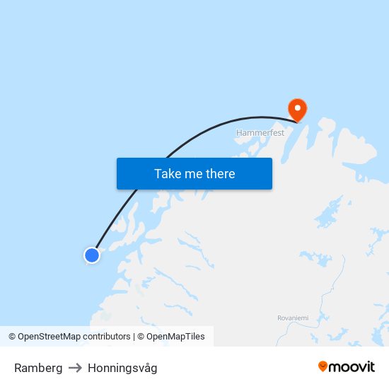 Ramberg to Honningsvåg map