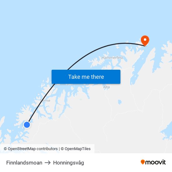 Finnlandsmoan to Honningsvåg map