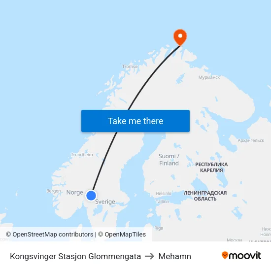 Glommengata to Mehamn map