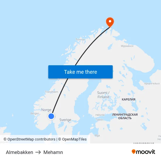 Almebakken to Mehamn map
