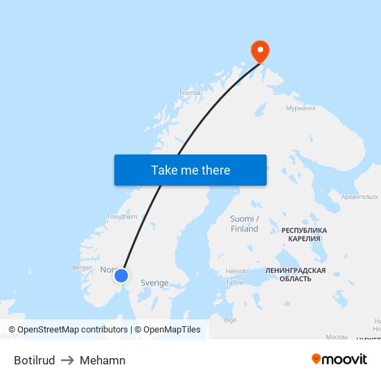 Botilrud to Mehamn map