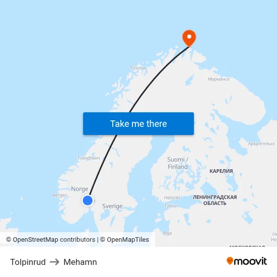 Tolpinrud to Mehamn map