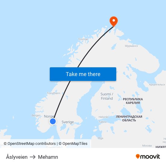 Åslyveien to Mehamn map