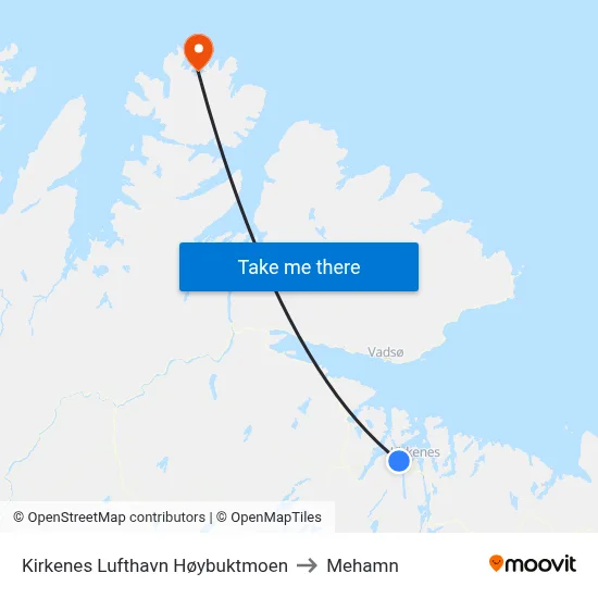 Kirkenes Lufthavn Høybuktmoen to Mehamn map