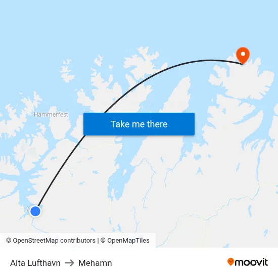 Alta Lufthavn to Mehamn map